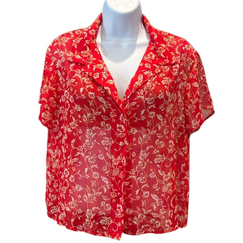 Y2K Vintage Victoria’s Secret Sheer Floral‎ Blouse Red Medium 90s/00s